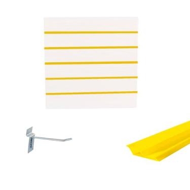 Imagem de Painel Canaletado em Mdf 0,61 x 0,61m Branco com Perfil Pvc Amarelo e 