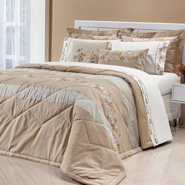 Imagem de Kit Edredom Londres Super King Bordado 5Pçs 200 Fios 100% - Doce Lar E