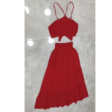 Imagem de Conjunto de saia longa e top estampado verão - LALOKA, Vermelho, M