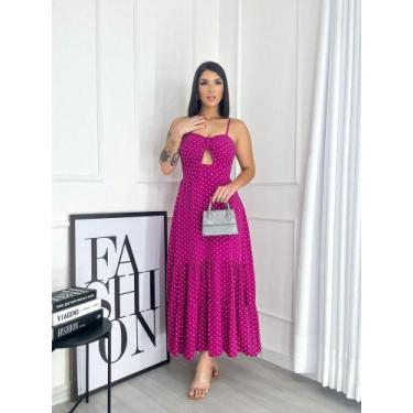 Imagem de Vestido midi com detalhe peito. babado verão casual - LALOKA, Pink, M