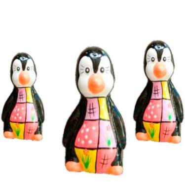 Imagem de Trio de Pinguins Reis em cerâmica de Geladeira e Sala Decorativos - Re