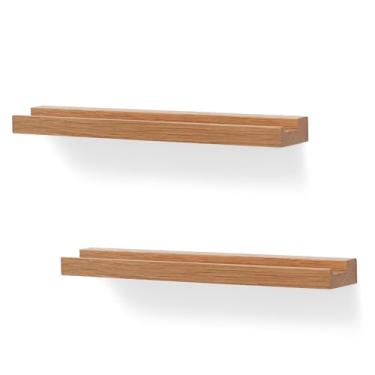 Imagem de NIUBEST Suporte de parede para disco de vinil, pacote com 2 prateleiras de disco de vinil, suporte de exibição de álbum para LP, CD, armazenamento de arte de livro, decoração de casa vintage (cor