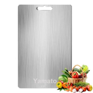 Imagem de Tábua de corte de titânio Yamato - Tábua de corte de carne de grau alimentício dupla face, aço inoxidável (38 x 28 cm)