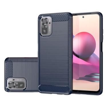 Imagem de Gufuwo Capa para Redmi Note 10/Redmi Note 10S/Poco M5S, M2101K7BG, capa fina de fibra de carbono, capa traseira macia de TPU antiarranhões à prova de choque para Xiaomi Redmi Note 10S azul