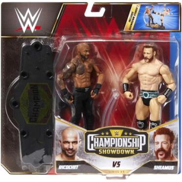 Imagem de WWE Série campeonato pack de 2 figuras Ricochet vs Sheamus, figuras de ação articuladas de luta livre com acessórios, brinquedo + 6 anos (Mattel HDM14)