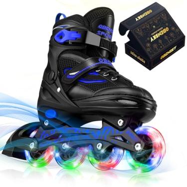Imagem de OBENSKY Patins em linha ajustáveis para meninos e meninas de 4 a 12 anos, lâminas de patins para crianças com rodas totalmente iluminadas, patins iluminadores divertidos para jovens iniciantes e