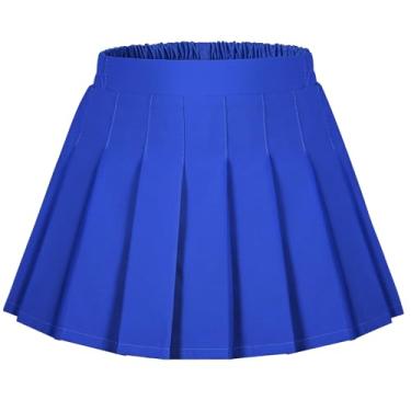 Imagem de Auranso Saia plissada infantil tênis cintura elástica uniforme xadrez 4-14 anos, Azul royal, 6-7 Anos