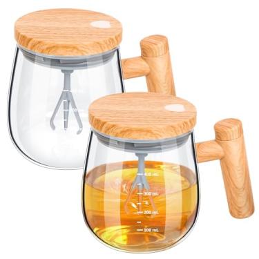 Imagem de RMERVE Caneca de café de 400 ml com tampa e alça de vidro com agitação automática Caneca de café elétrica de alta velocidade para misturar bebidas mistas, proteína de leite para escritório, casa, 2