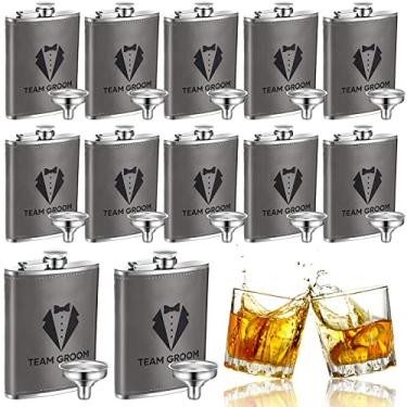 Imagem de Rtteri Conjunto de 12 frascos de padrinho personalizados para casamento, 236 ml, cantil de couro de aço inoxidável, bebendo despedida de solteiro, lembrancinhas de festa, cinza