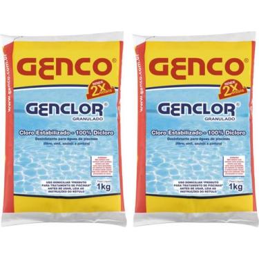 Imagem de kit 2 Genclor Cloro Granulado Estabilizado Dicloro Piscina 1kg - Genco