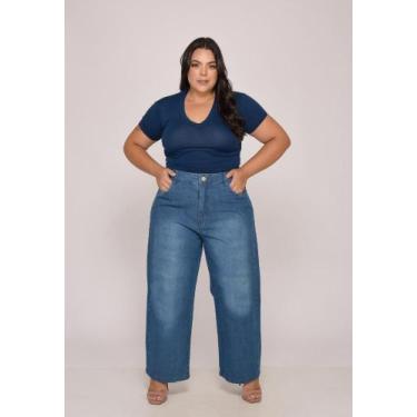 Imagem de Calça Feminina Plus Size 7930 Jeans F075 - macaw, 54, Azul
