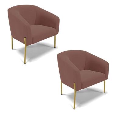 Imagem de Cadeira Sala De Jantar Pé De Ferro Dourado Kit 2 Stella Veludo D03 - D`rossi Cor Rose