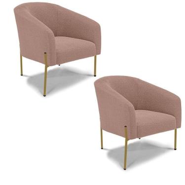 Imagem de Cadeira Sala De Jantar Pé Ferro Dourado Kit 2 Stella Bouclê D03 - D`rossi Cor Rose