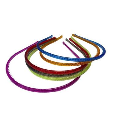Imagem de Kit 12 Tiaras Arco Liso Colorido com Glitter 11cm Carnaval - Blook