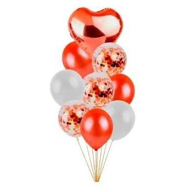 Imagem de Kit 9 PÇ Buque Balões Bexiga/Balão Metalizado Coração Dourado Rose Gol
