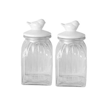 Imagem de Kit 2 Potes Vidro Tampa Cerâmica Pássaro 750Ml Class Home