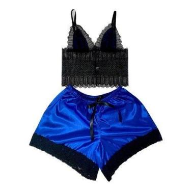 Imagem de Baby Doll Plus Size Renda Cetim Com Elastano Conjunto Lingerie Top Sho