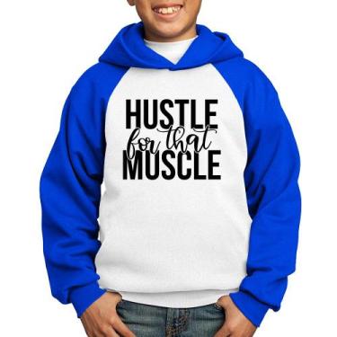 Imagem de Moletom Infantil Hustle For That Muscle - Foca na Moda, Branco, Azul, 