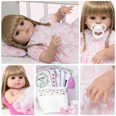 Imagem de Bebe Reborn Realista Loira Vestido Rosa Itens Envio Imediato - Cegonha