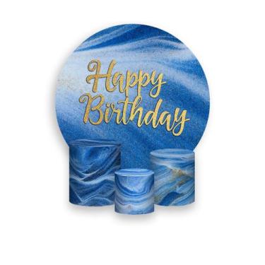 Imagem de Painel De Festa Redondo 1,50x1,50 + Trio De Capas Cilindro - Happy Bir