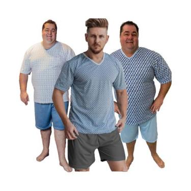 Imagem de Pijama Masculino Camisa Manga Curta + Short Curto - Plus Size Pijamas 