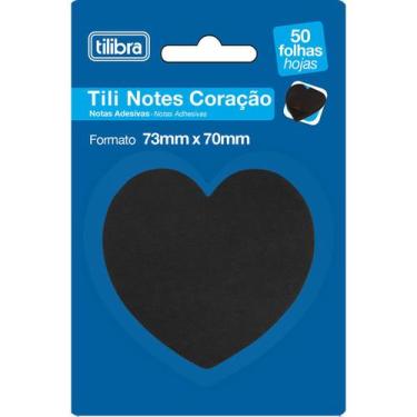 Imagem de Bloco Adesivo de Notas Preto Coração Tili Notes 73x70mm 50 Folhas Tili
