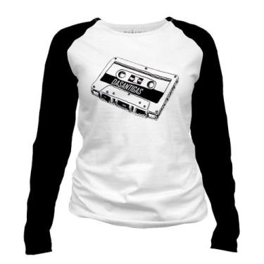 Imagem de Camiseta manga longa feminina - Fita K7. - DASANTIGAS, Branco, Preto, 