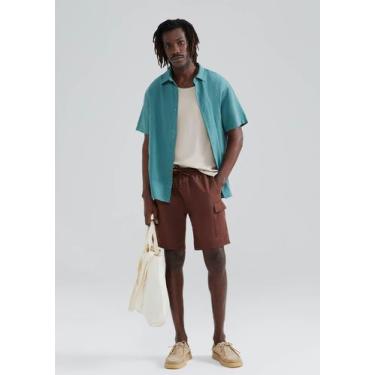 Imagem de Shorts Masculino Cargo Com Linho - Hering, P, Marrom