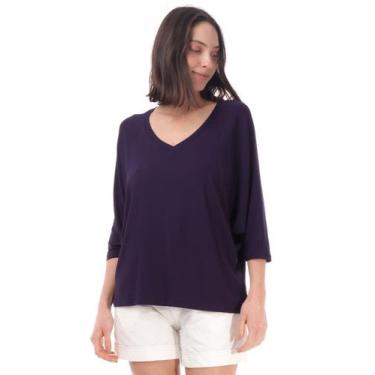 Imagem de Blusa Ampla Morcego Guyrá Manga 3/4 Malha Azul Marinho - Amazonia Vita