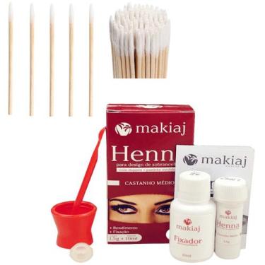Imagem de Kit Sobrancelha Henna Com Fixador Makiaj + 100 Aplicador Com Algodão R