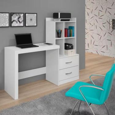 Imagem de Escrivaninha com Estante Alana 2 Gavetas 4 Nichos - JCM - Branco - JCM