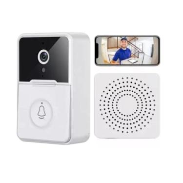 Imagem de Campainha C/Camera Wifi Sem Fio Inteligente Interfone Audio Branca