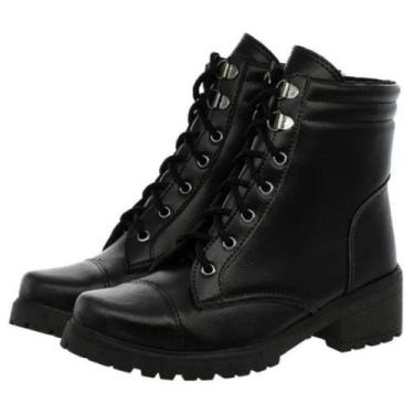 Imagem de Coturno botinha mulher feminino salto médio tratorado preto sintético 