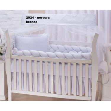 Imagem de kit enxoval para berço bebê modelo de trança branco com nervurinhas br