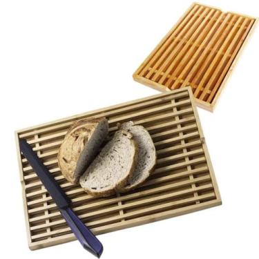 Imagem de Migalheira Tábua Para Cortar Pães Em Bambu Com Grelha Removível 33x22c