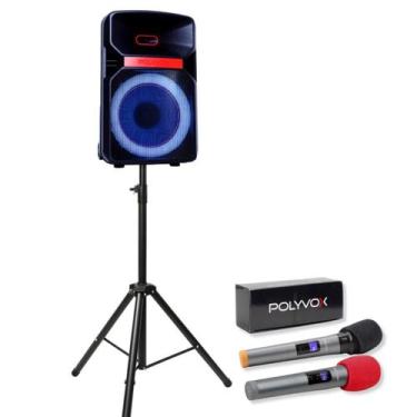 Imagem de Kit Caixa Som XC-812 600w + Tripé1.80 + Mic Sem Fio - Polyvox