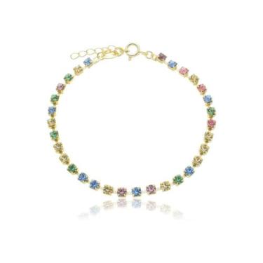 Imagem de Pulseira Adulta Feminina Banhado a Ouro 18k Pedras Coloridas - Enzara 