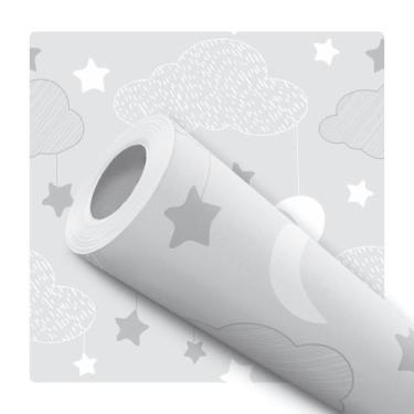 Imagem de Papel de Parede Vinílico Autoadesivo Lavável Nuvem Céu Cinza Estrela D