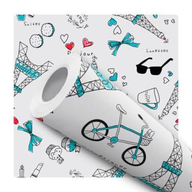 Imagem de Papel De Parede Vinílico Torre Eiffel Cinza E Azul Quarto Teen 5m - DE