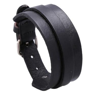 Imagem de LHUOSN Pulseira de couro genuíno masculina preta marrom, pulseira de couro largo, pulseiras trançadas étnicas, pulseiras de couro masculinas ajustáveis para motocicleta, bicicleta, punk rock, hiphop,
