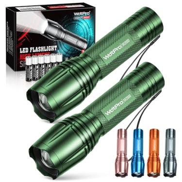 Imagem de WdtPro Lanterna LED de alto lúmens, pacote com 2 lanternas táticas coloridas verdes mais brilhantes