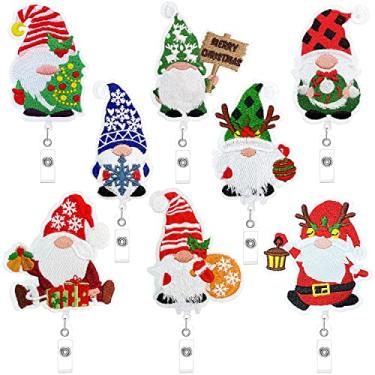 Imagem de Carretel de crachá de gnomo de Natal, suporte de crachá de feltro bordado retrátil para crachá de identificação com clipe jacaré e extensão de cordão de 63,5 cm para estudantes, professores,