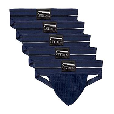 Imagem de Golberg – Suporte atlético clássico de banda larga de 7,6 cm – Cintura elástica de desempenho Jockstrap – Cor sólida – Malha elástica, Azul-escuro, GG