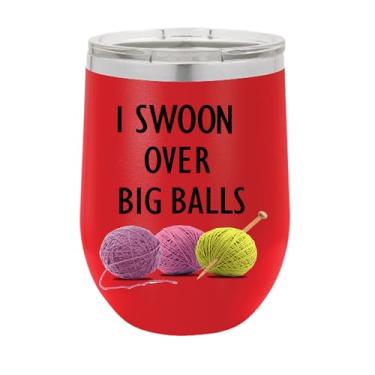 Imagem de Copo de vinho de tricô, I swoon over big balls Tricô, copo de vinho de aço inoxidável de 340 g, presentes para ele, para ela, para meninos, para meninas, aniversário, ideia de presente de Natal