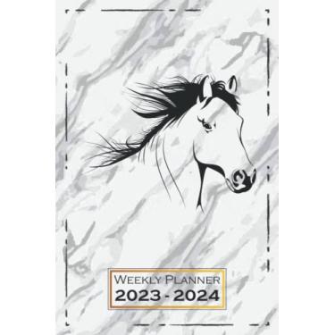 Imagem de Weekly Planner 2023-2024: Softcover, 6x9 | One Week on a Double Page | From Sunday to Saturday | Organizer, Appointment Book | Horse Ride Motif | qx1
