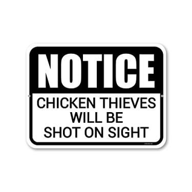Imagem de Honey Dew Gifts, Aviso que os ladrões de galinhas serão baleados à vista, 23 cm por 30 cm, feito nos EUA, poste de placa de metal, placas de não invasão, decoração de varanda frontal, decoração de