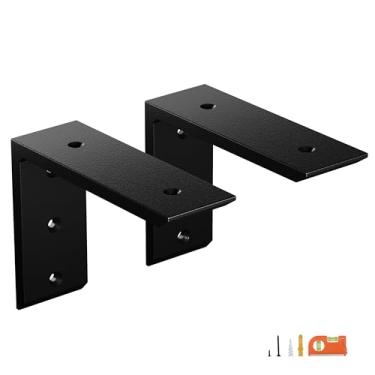 Imagem de NEODROP Pacote Com 2 Suportes De Bancada De 8", Suportes Em L Para Serviços Pesados Para Bancadas De Quartzo/Madeira/Laminado/Granito, Aço Metálico De 3/8" De Espessura, Revestimento Em Pó Preto Fosco