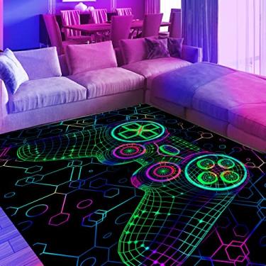 Imagem de EISKBC Tapete de área de jogos neon, tapete de controle de jogo com luz negra 3D, tapete antiderrapante fluorescente reativo UV, tapete grande que brilha no escuro para sala de jogos infantil, 119 x