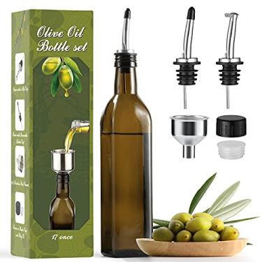 Imagem de aozita 502 ml Frasco de vidro de Azeite conjunto - 500 ml Marrom Escuro oleo e Vinagre cruet com derramadoras e funil - garrafa para cozinha