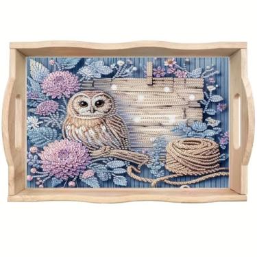 Imagem de ShuoBeiter DIY Diamond Art Tray with Handle Diamond Art Painting Plate Creative Design Handmade Wooden Tray Mosaic Making 7.8x11.8 Inches（S12)